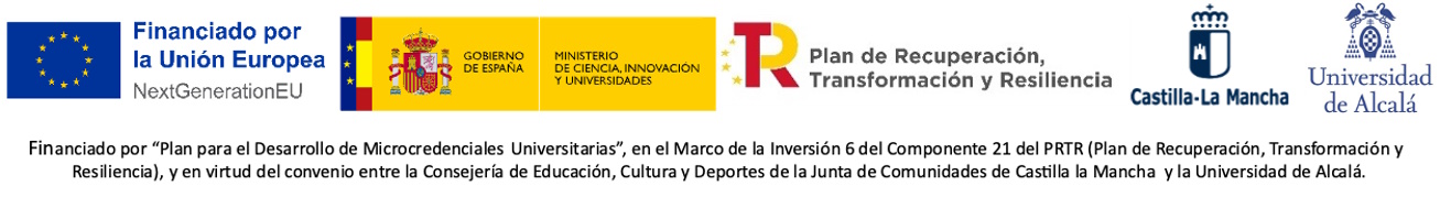 Logos Financiación: Unión Europea, NextGenerationEU, Gobierno de España, Ministerio de Ciencia, Innovación y Universidades, Plan de Recuperación, Transformación y Resiliencia, Castilla-La Mancha